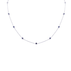 SPECIAL! .84ct G SI 14K White Gold Blue Sapphire Gemstone Station Necklace 16 + 2" Ext