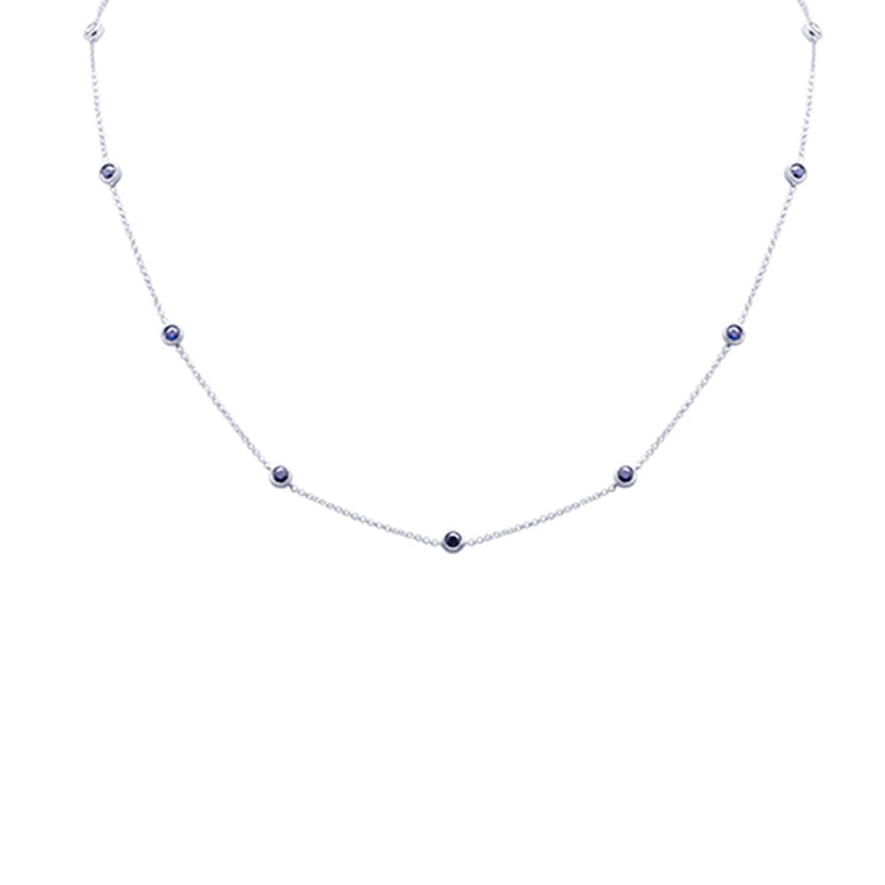 SPECIAL! .84ct G SI 14K White Gold Blue Sapphire Gemstone Station Necklace 16 + 2" Ext