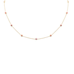 SPECIAL! .64ct G SI 14K Yellow Gold Pink Sapphire Station Necklace 16 + 2" Ext