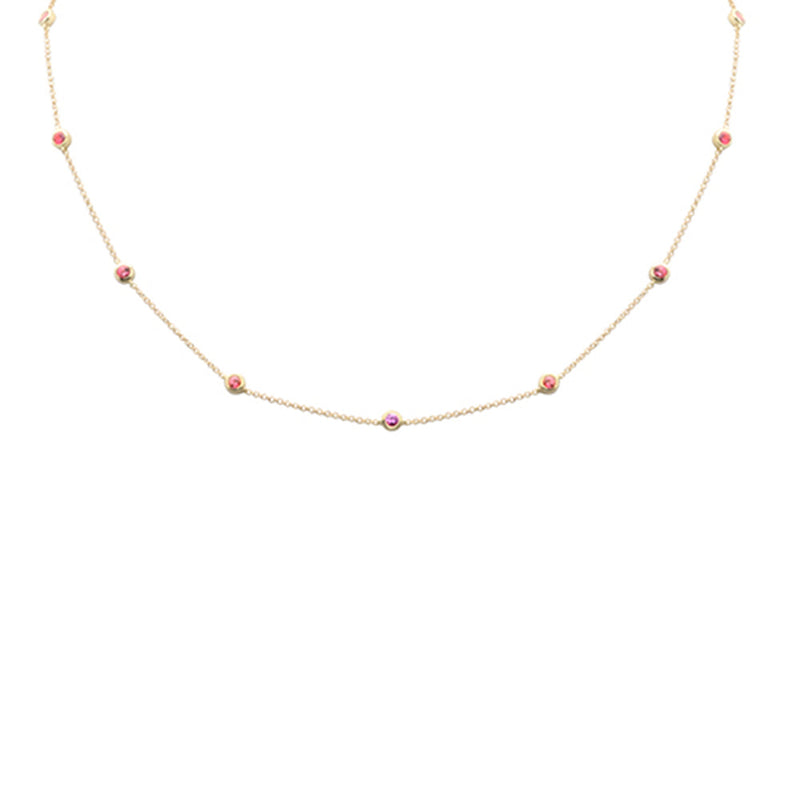 SPECIAL! .64ct G SI 14K Yellow Gold Pink Sapphire Station Necklace 16 + 2" Ext