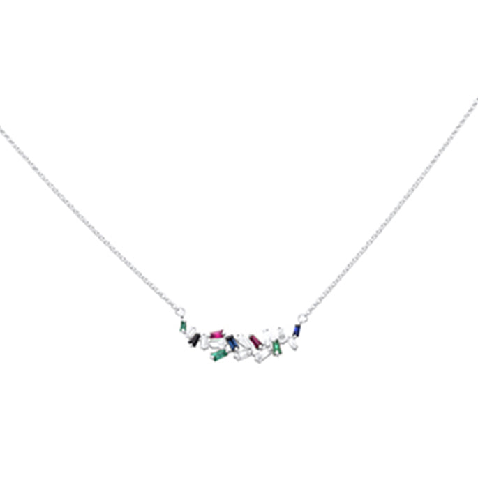 SPECIAL! .66ct G SI 14K White Gold Diamond & Multi Color Gemstone Pendant Necklace 18" Long