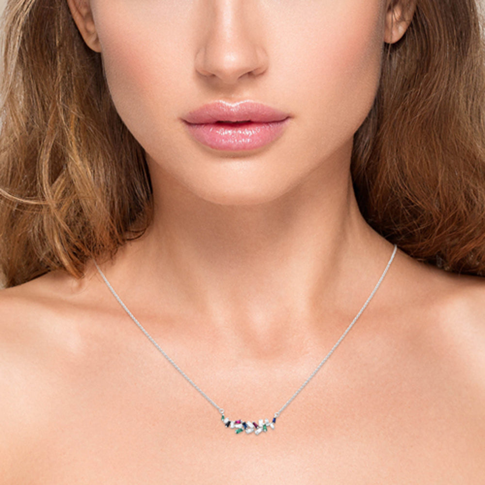 SPECIAL! .66ct G SI 14K White Gold Diamond & Multi Color Gemstone Pendant Necklace 18" Long