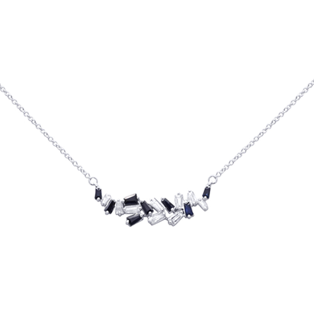 SPECIAL! .80ct G SI 14K White Gold Diamond & Blue Sapphire Pendant Necklace 18"Long