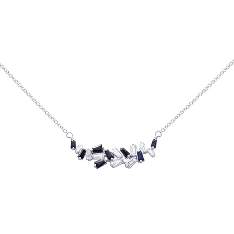 SPECIAL! .80ct G SI 14K White Gold Diamond & Blue Sapphire Pendant Necklace 18"Long