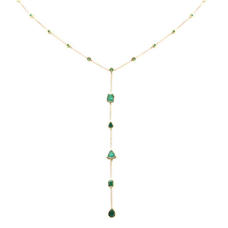SPECIAL!1.69ct G SI 14K Yellow Gold Emerald Lariat Necklace 16 + 2" Ext