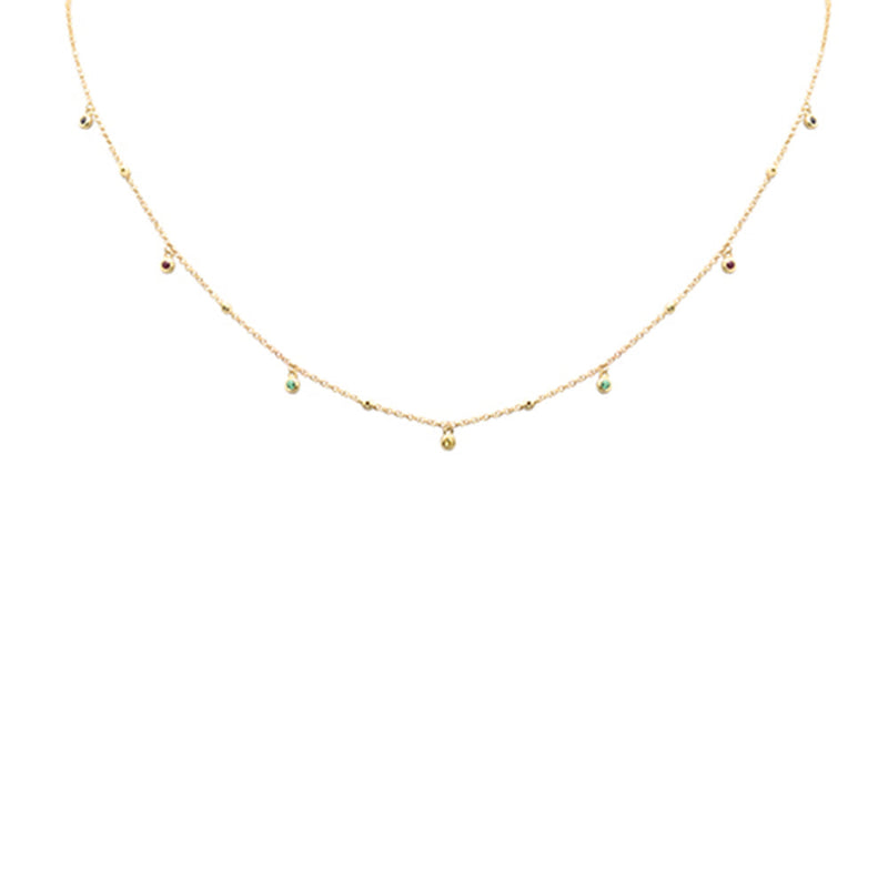 SPECIAL! .17ct G SI 14K Yellow Gold Multi Color Gemstone Necklace 18" Long