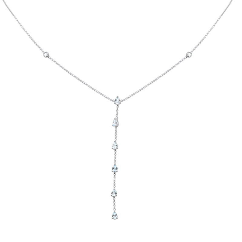 SPECIAL! .71ct G SI 14K White Gold Aquamarine Gemstone Lariat Necklace 16 + 2" Ext