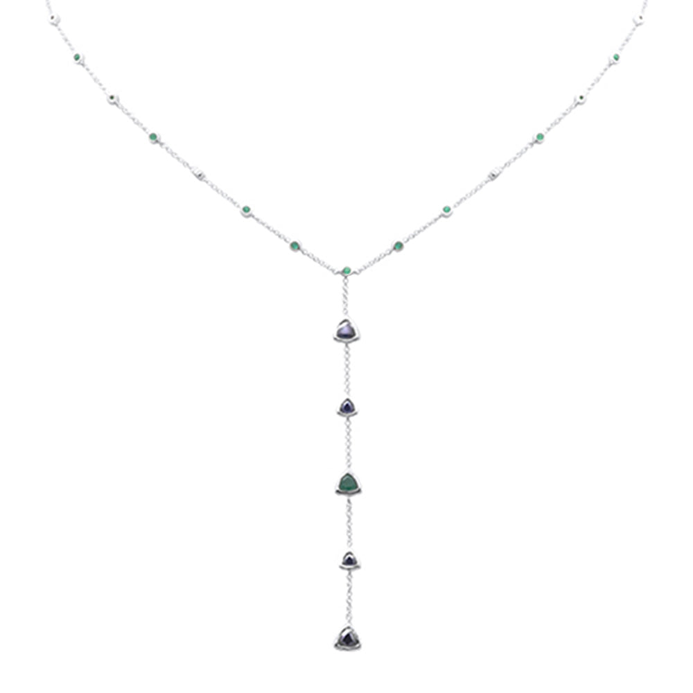 SPECIAL! 1.43ct G SI 14K White Gold Blue Sapphire Lariat Necklace 16 + 2" Ext