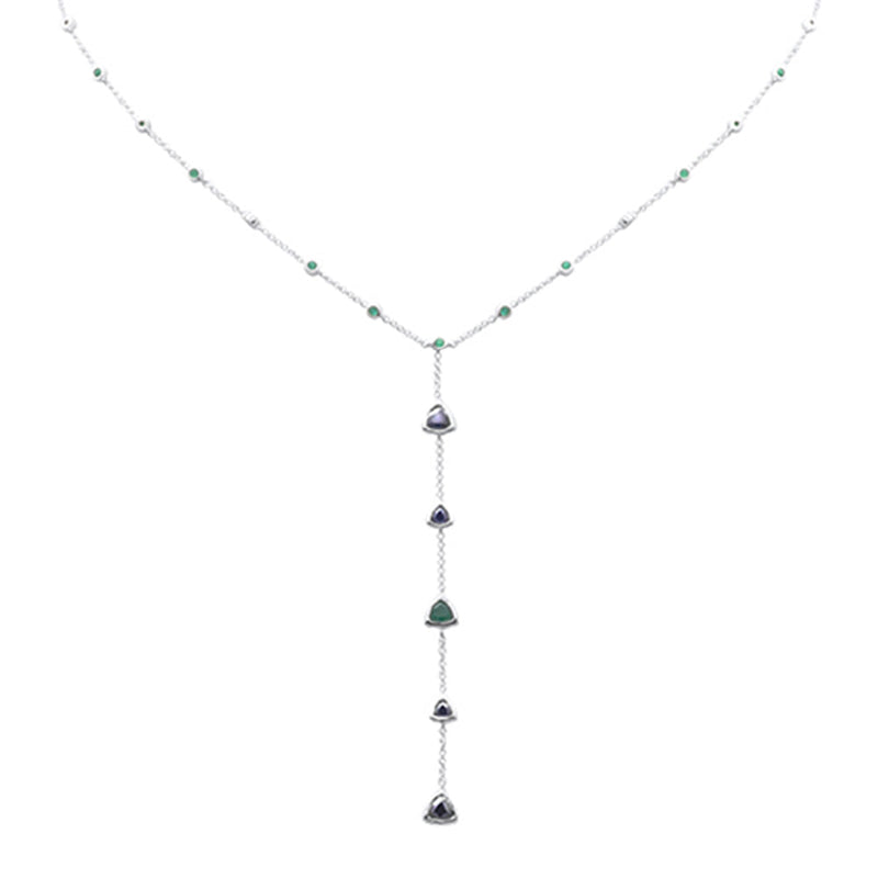 SPECIAL! 1.43ct G SI 14K White Gold Blue Sapphire Lariat Necklace 16 + 2" Ext