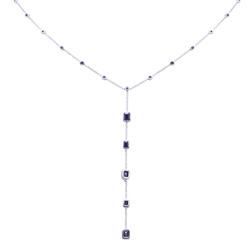 SPECIAL! 2.74ct G SI 14K White Gold Blue Sapphire Lariat Necklace 16 + 2" Ext