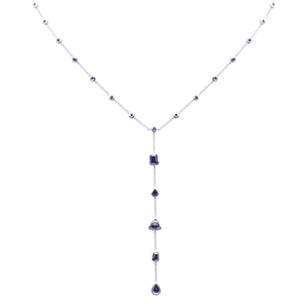 SPECIAL! 2.53ct G SI 14K White Gold Blue Sapphire Lariat Necklace 16 + 2" Ext