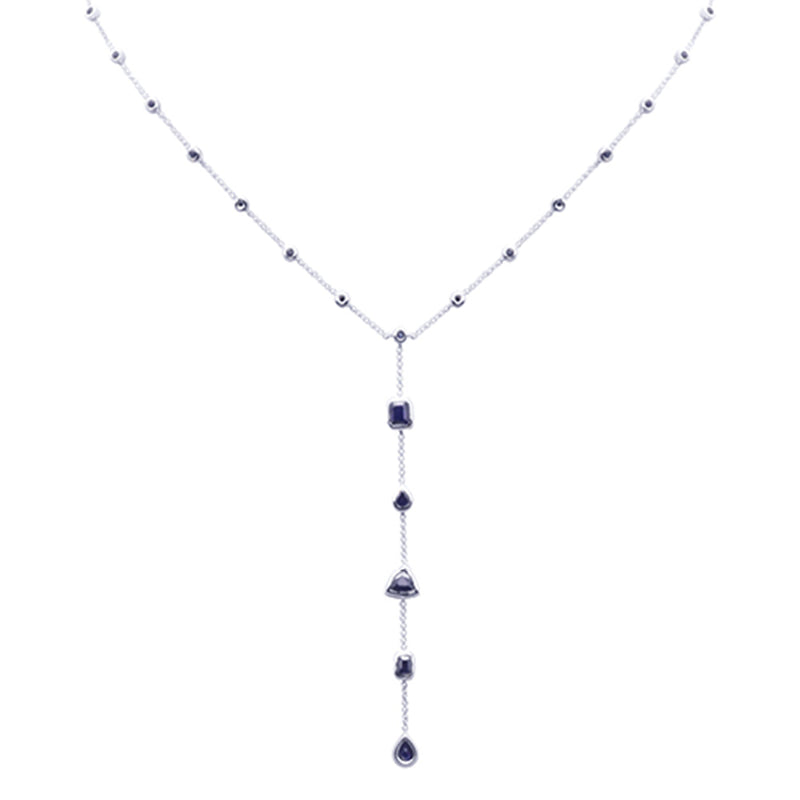 SPECIAL! 2.53ct G SI 14K White Gold Blue Sapphire Lariat Necklace 16 + 2" Ext