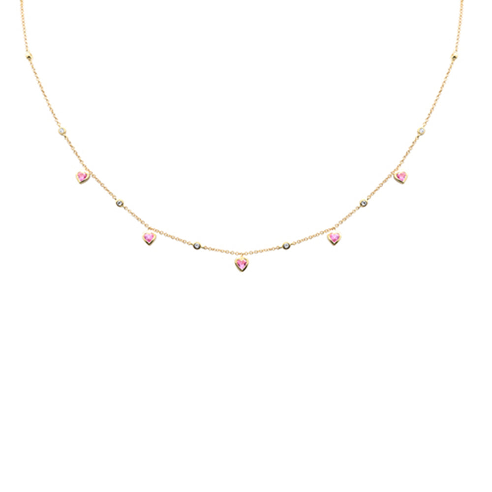 SPECIAL! .84ct G SI 14K Yellow Gold Round Diamond & Pink Sapphire Hearts Necklace 16 + 2" Ext