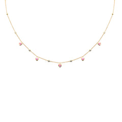 SPECIAL! .84ct G SI 14K Yellow Gold Round Diamond & Pink Sapphire Hearts Necklace 16 + 2" Ext
