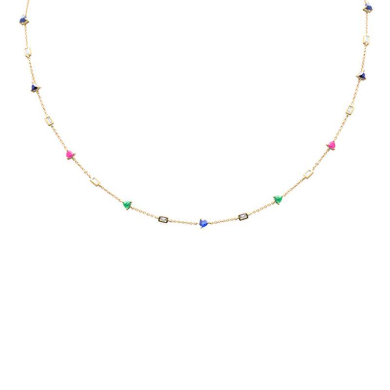 SPECIAL! 1.58ct G SI 14K Yellow Gold Diamond & Multi Color Necklace 16 + 2" Ext