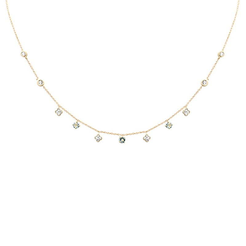 SPECIAL!.60ct G SI 14K Yellow Gold Diamond & Aquamarine Pendant Necklace 16 + 2" Ext