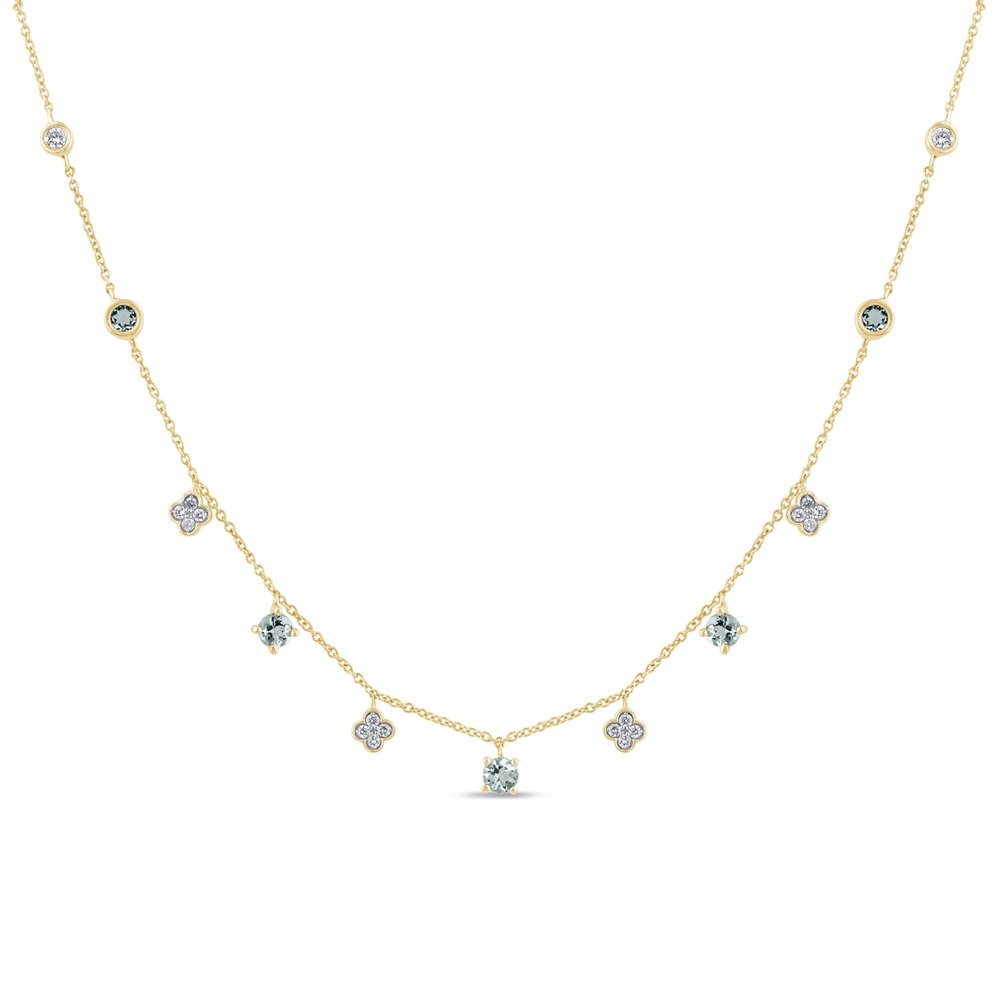 SPECIAL!.60ct G SI 14K Yellow Gold Diamond & Aquamarine Pendant Necklace 16 + 2" Ext