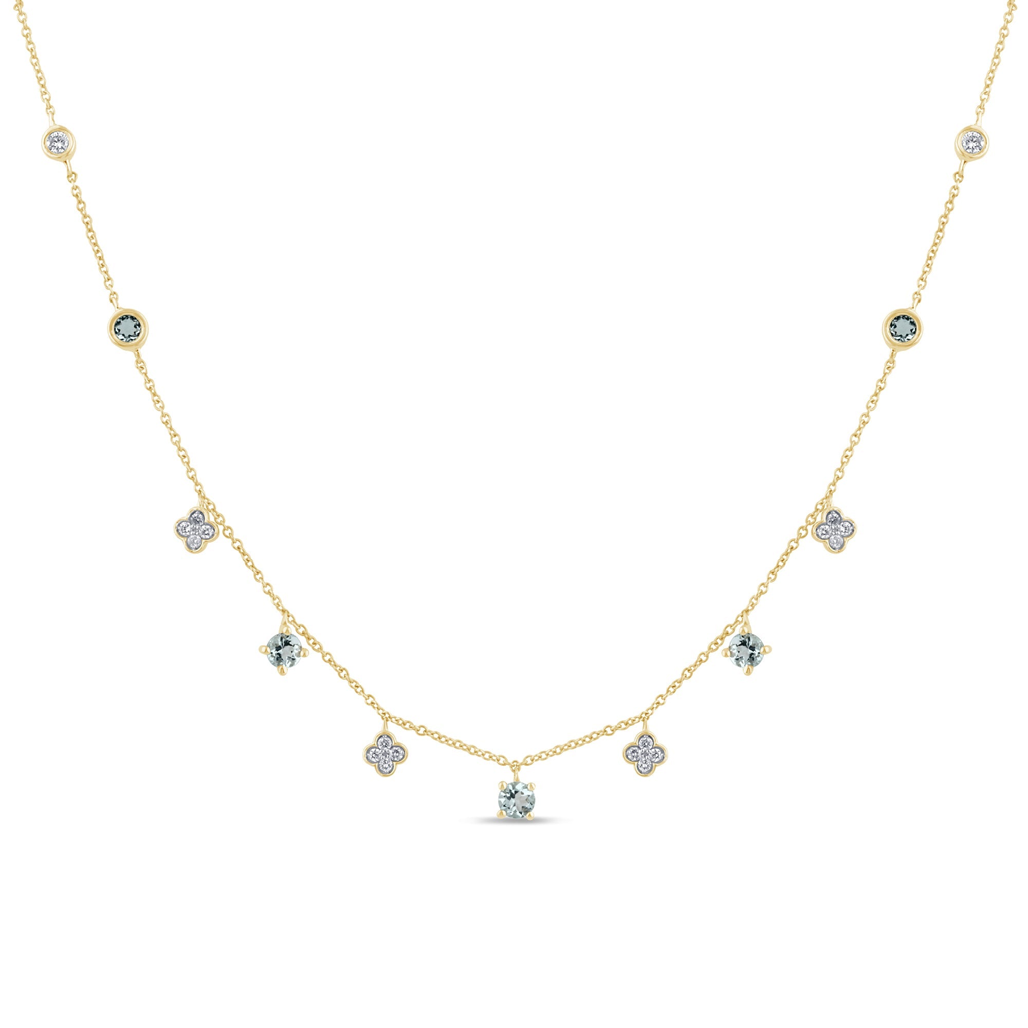 SPECIAL!.60ct G SI 14K Yellow Gold Diamond & Aquamarine Pendant Necklace 16 + 2" Ext