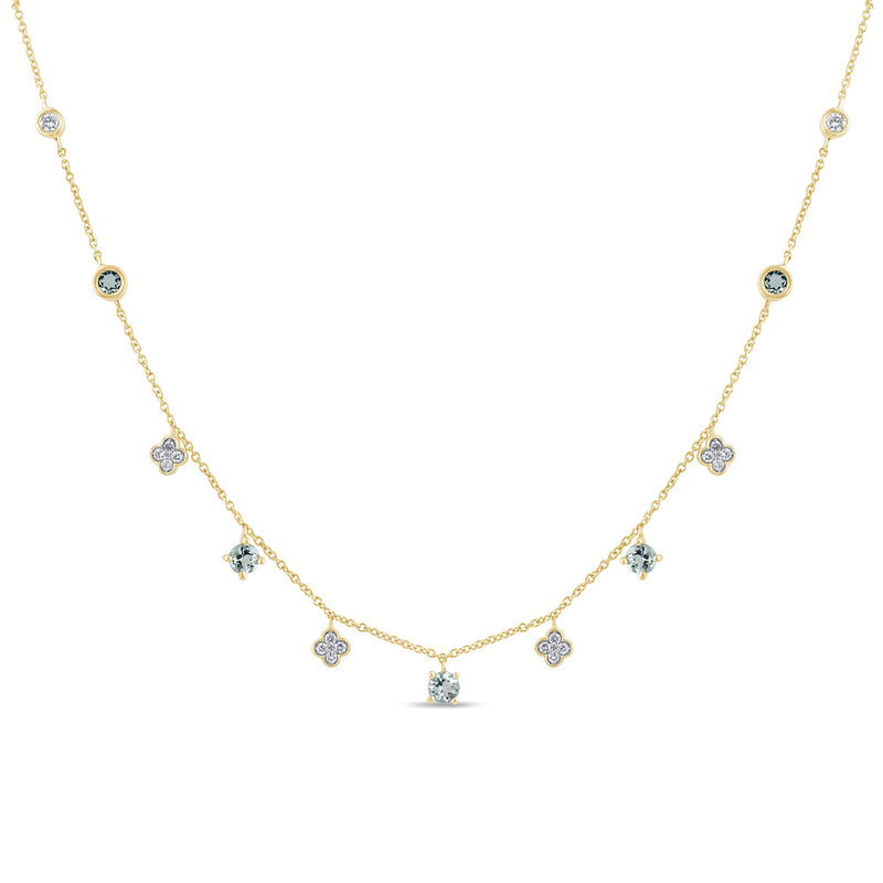 SPECIAL!.60ct G SI 14K Yellow Gold Diamond & Aquamarine Pendant Necklace 16 + 2" Ext