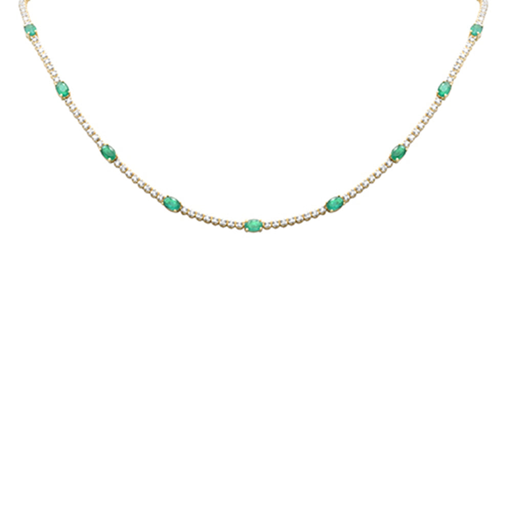 SPECIAL! 9.29ct G SI 14K Yellow Gold Diamond & Oval Green Emerald Tennis Necklace 18" Long