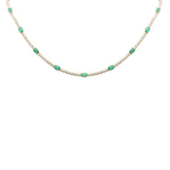 SPECIAL! 9.29ct G SI 14K Yellow Gold Diamond & Oval Green Emerald Tennis Necklace 18" Long