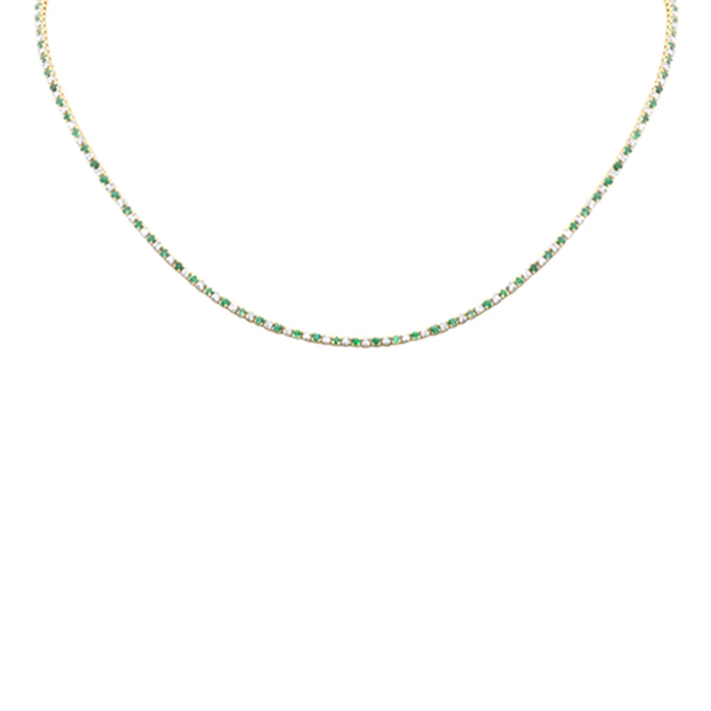 SPECIAL! 3.46ct G SI 14K Yellow Gold Diamond & Green Emerald Tennis Necklace 12+4" Ext