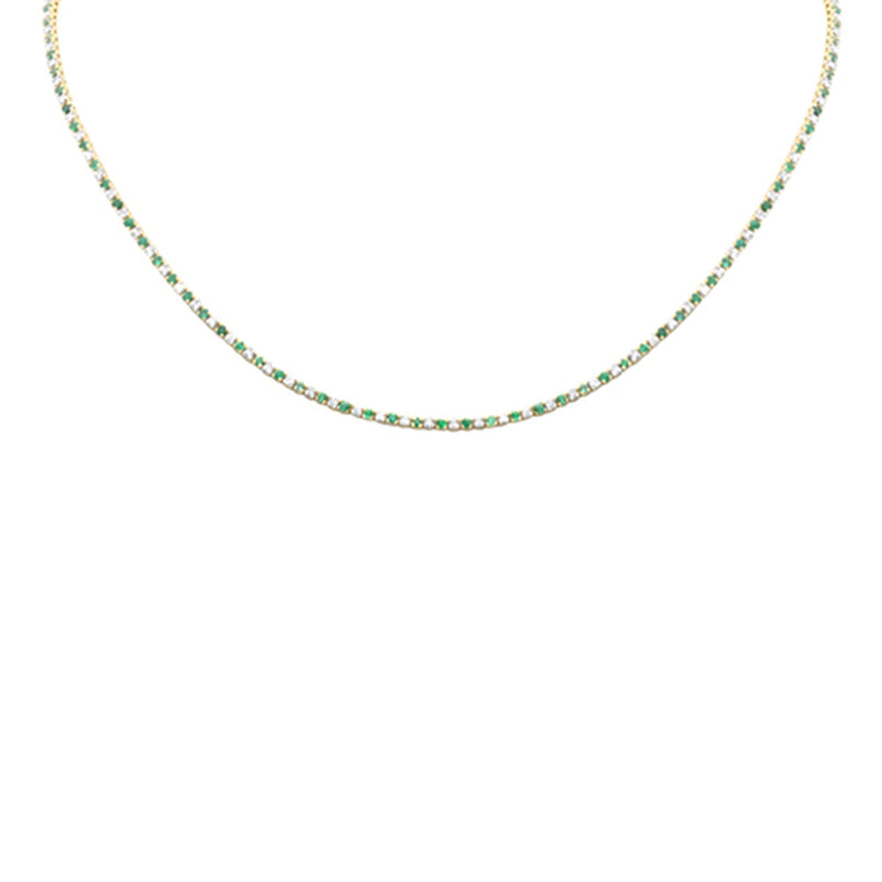 SPECIAL! 3.46ct G SI 14K Yellow Gold Diamond & Green Emerald Tennis Necklace 12+4" Ext