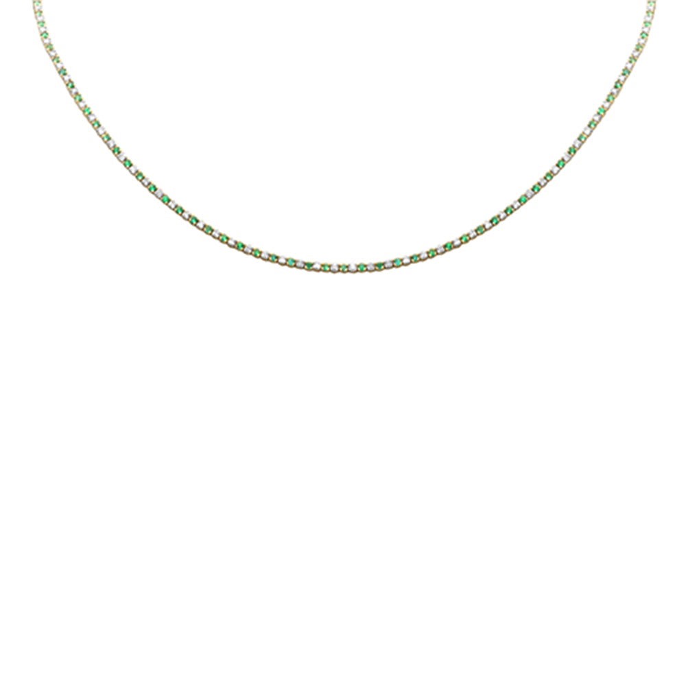 SPECIAL! 3.77ct G SI 14K Yellow Gold Diamond & Green Emerald Tennis Necklace 16 + 2" Ext