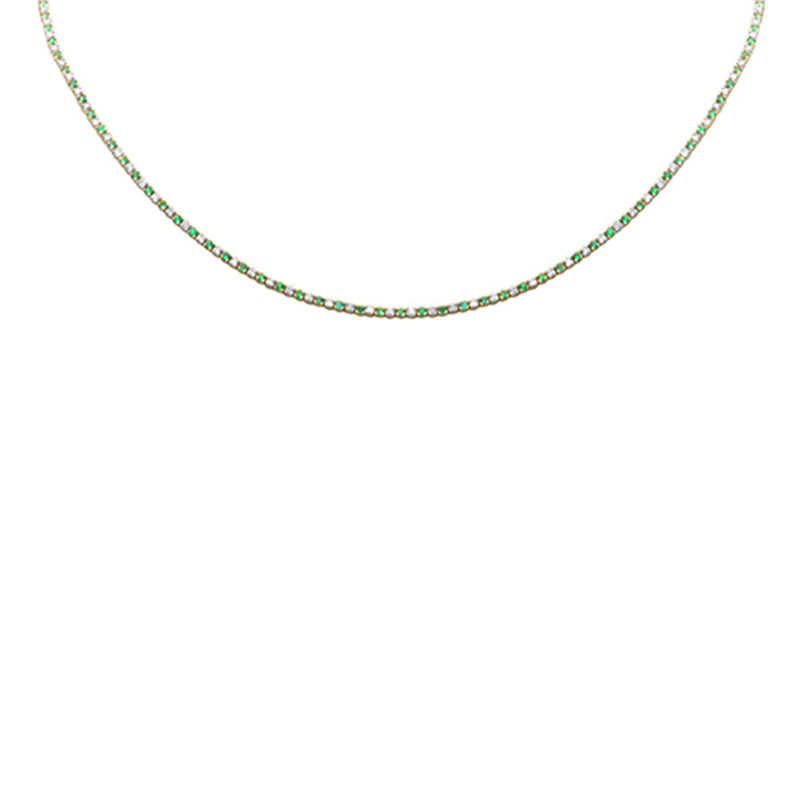 SPECIAL! 3.77ct G SI 14K Yellow Gold Diamond & Green Emerald Tennis Necklace 16 + 2" Ext