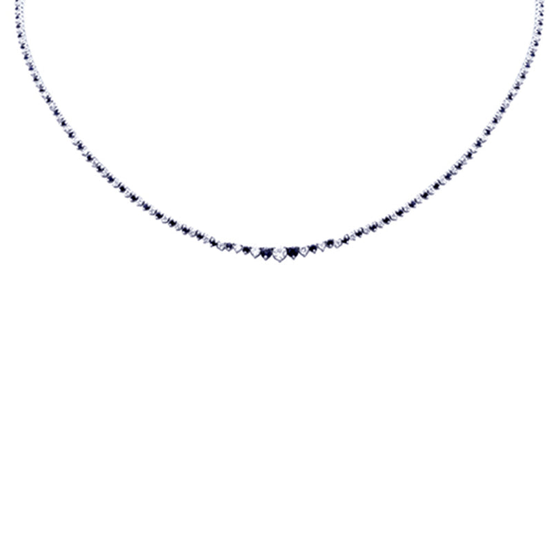 SPECIAL! 3.56ct G SI 14K White Gold Diamond & Blue Sapphire Graduated Tennis Necklace 16" Long