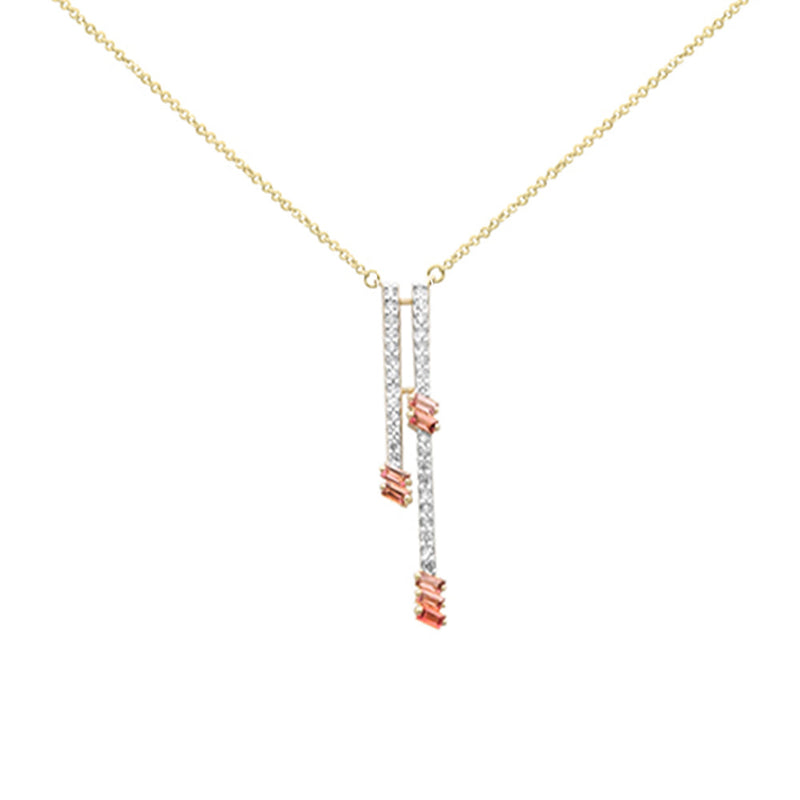 GEMSTONE CLOSEOUT!  .60ct G SI 14K Yellow Gold Diamond & Pink Tourmaline Gemstone Pendant Necklace 18" Long