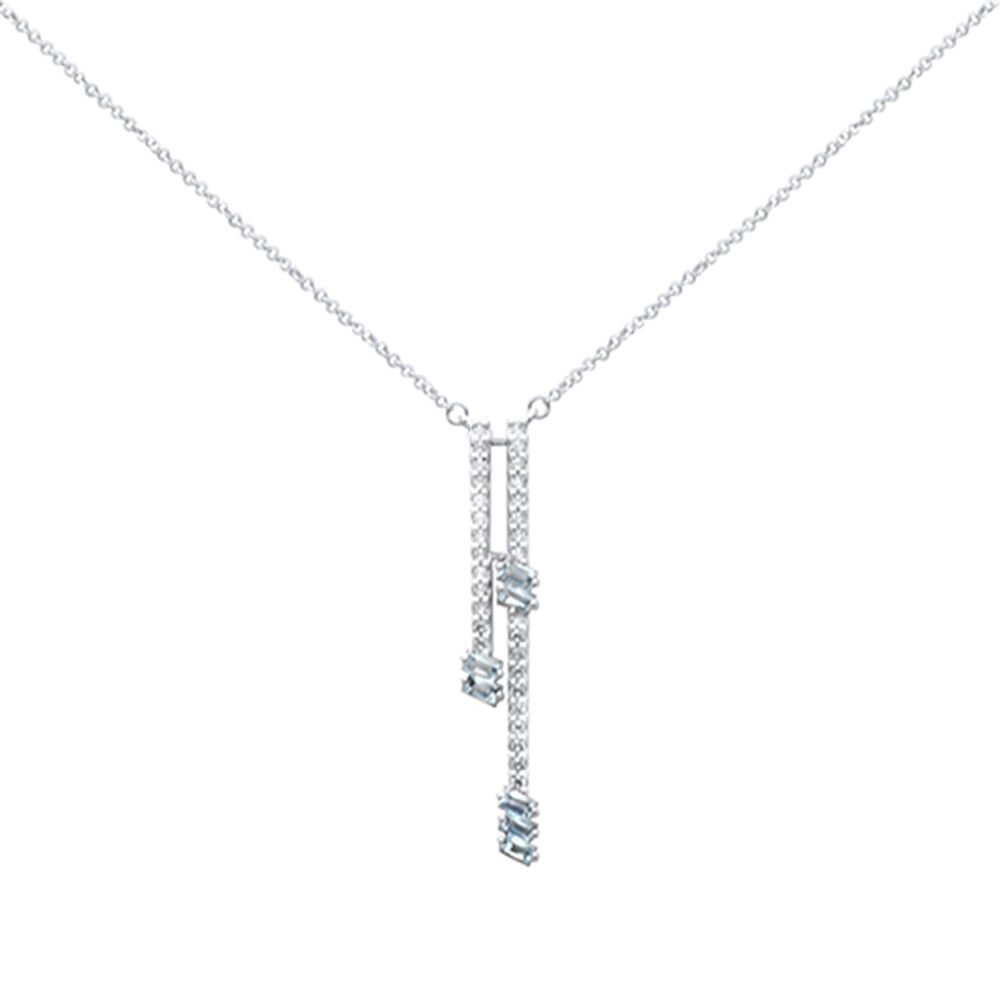 SPECIAL! .63ct G SI 14K White Gold Diamond & Aquamarine Gemstone Pendant Necklace 18" Long