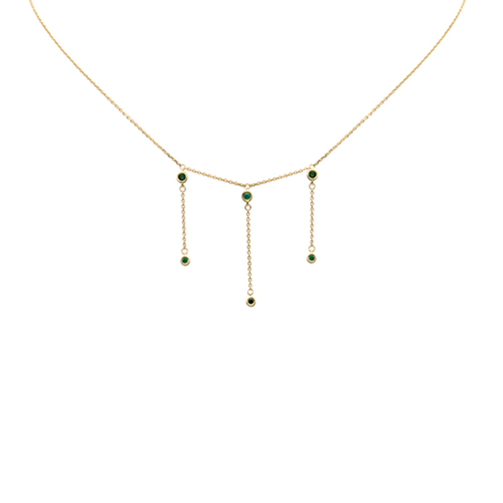 DIAMOND CLOSEOUT!  .16ct G SI 14K Yellow Gold Green Emerald Gemstone Dangling Necklace 16 + 2" Ext