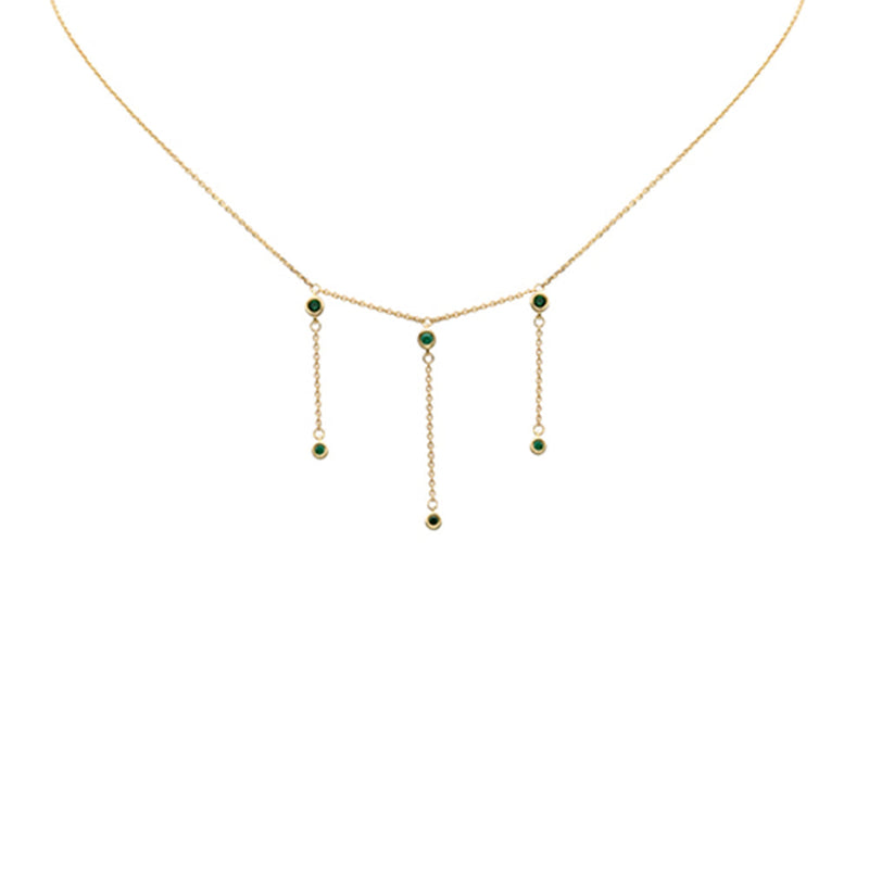 DIAMOND CLOSEOUT!  .16ct G SI 14K Yellow Gold Green Emerald Gemstone Dangling Necklace 16 + 2" Ext