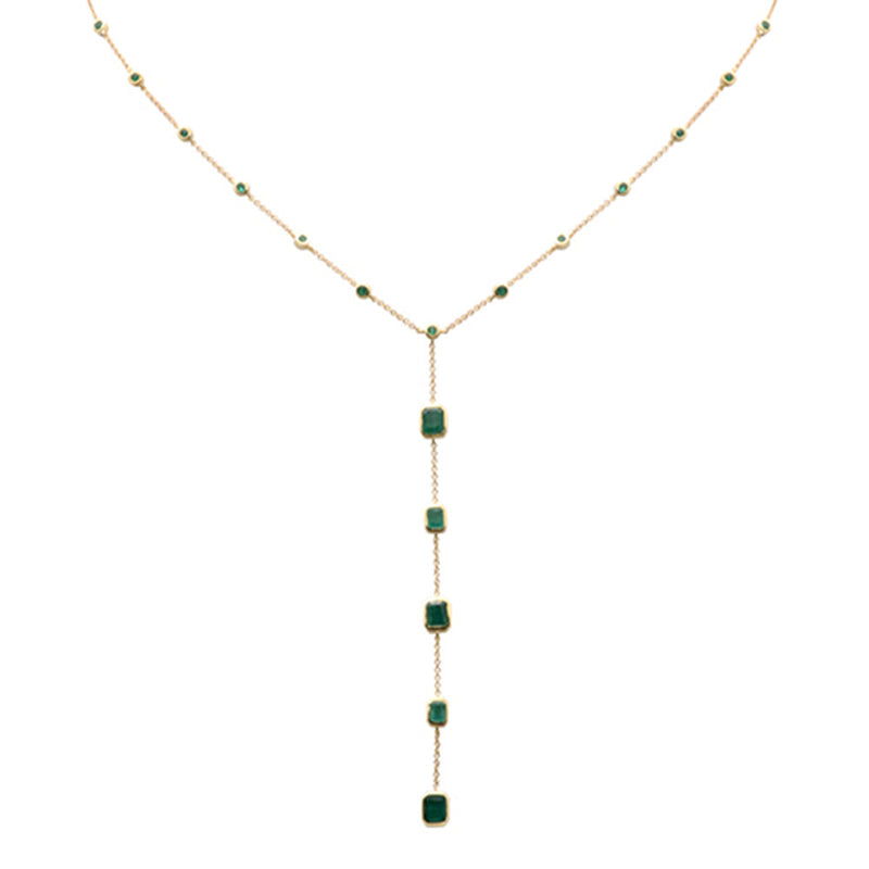 SPECIAL! 2.19ct G SI 14K Yellow Gold Emerald Gemstone Lariat Necklace 16 + 2" Ext