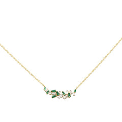 SPECIAL! .47ct G SI 14K Yellow Gold Diamond & Emerald Gemstone Pendant Necklace 18" Long