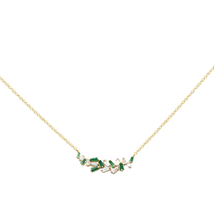 SPECIAL! .47ct G SI 14K Yellow Gold Diamond & Emerald Gemstone Pendant Necklace 18" Long