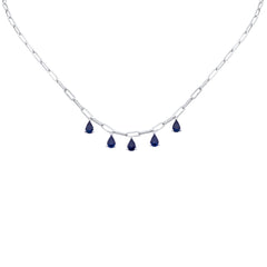 SPECIAL! 2.60ct G SI 14K White Gold Pear Drop Blue Sapphire Gemstone Paperclip Necklace 14+2" Long