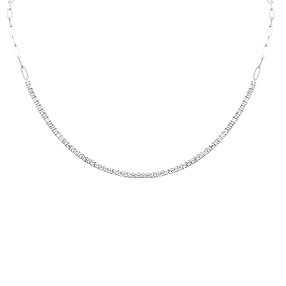 GEMSTONE CLOSEOUT!  2.29ct G SI 14K White Gold Diamond & Aquamarine Paperclip Tennis Necklace 16 + 1" Long