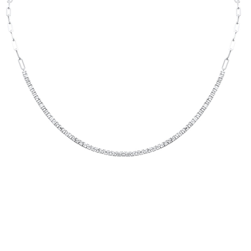 GEMSTONE CLOSEOUT!  2.29ct G SI 14K White Gold Diamond & Aquamarine Paperclip Tennis Necklace 16 + 1" Long