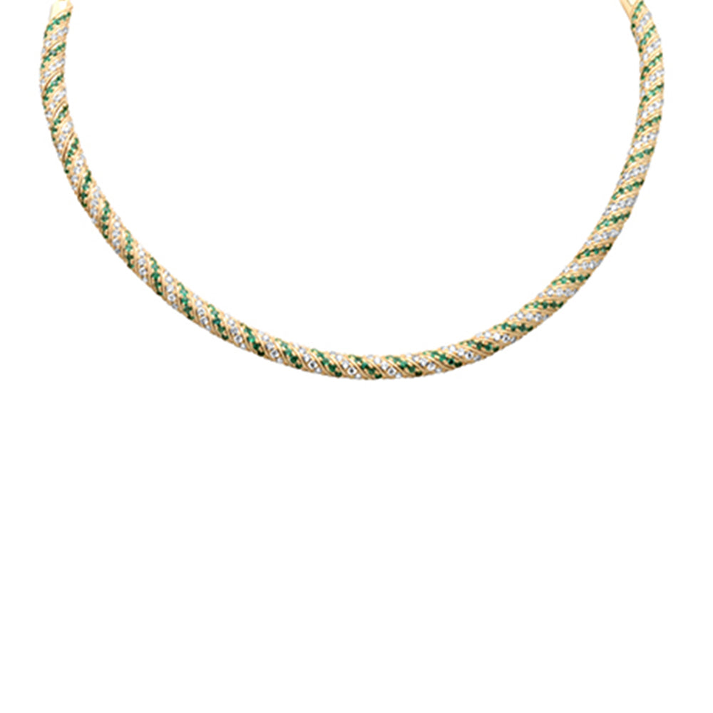 SPECIAL! 4.67ct G SI 14K Yellow Gold Diamond & Emerald Gemstone Choker Necklace 14 + 2" Ext
