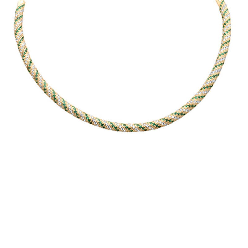 SPECIAL! 4.67ct G SI 14K Yellow Gold Diamond & Emerald Gemstone Choker Necklace 14 + 2" Ext