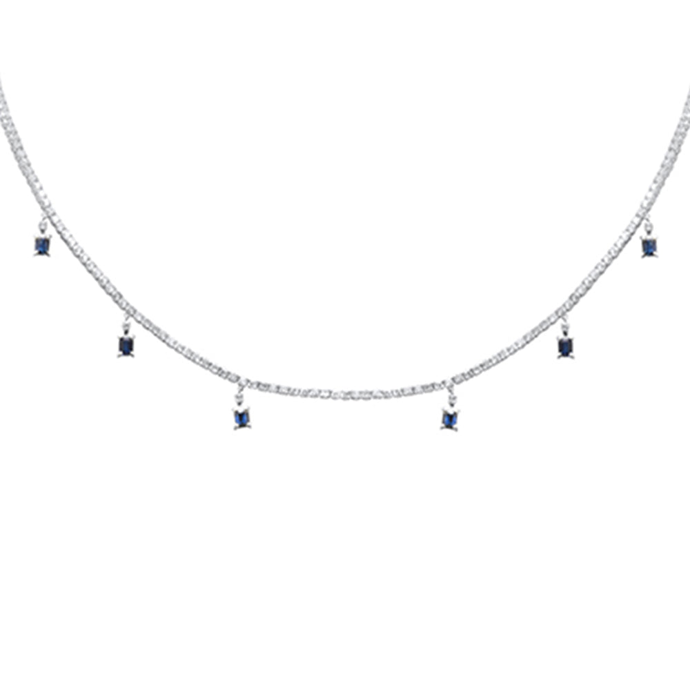 SPECIAL! 5.34ct G SI 14K White Gold Diamond & Blue Sapphire Gemstone Tennis Necklace 13" + 6" EXT