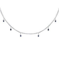 SPECIAL! 5.34ct G SI 14K White Gold Diamond & Blue Sapphire Gemstone Tennis Necklace 13" + 6" EXT