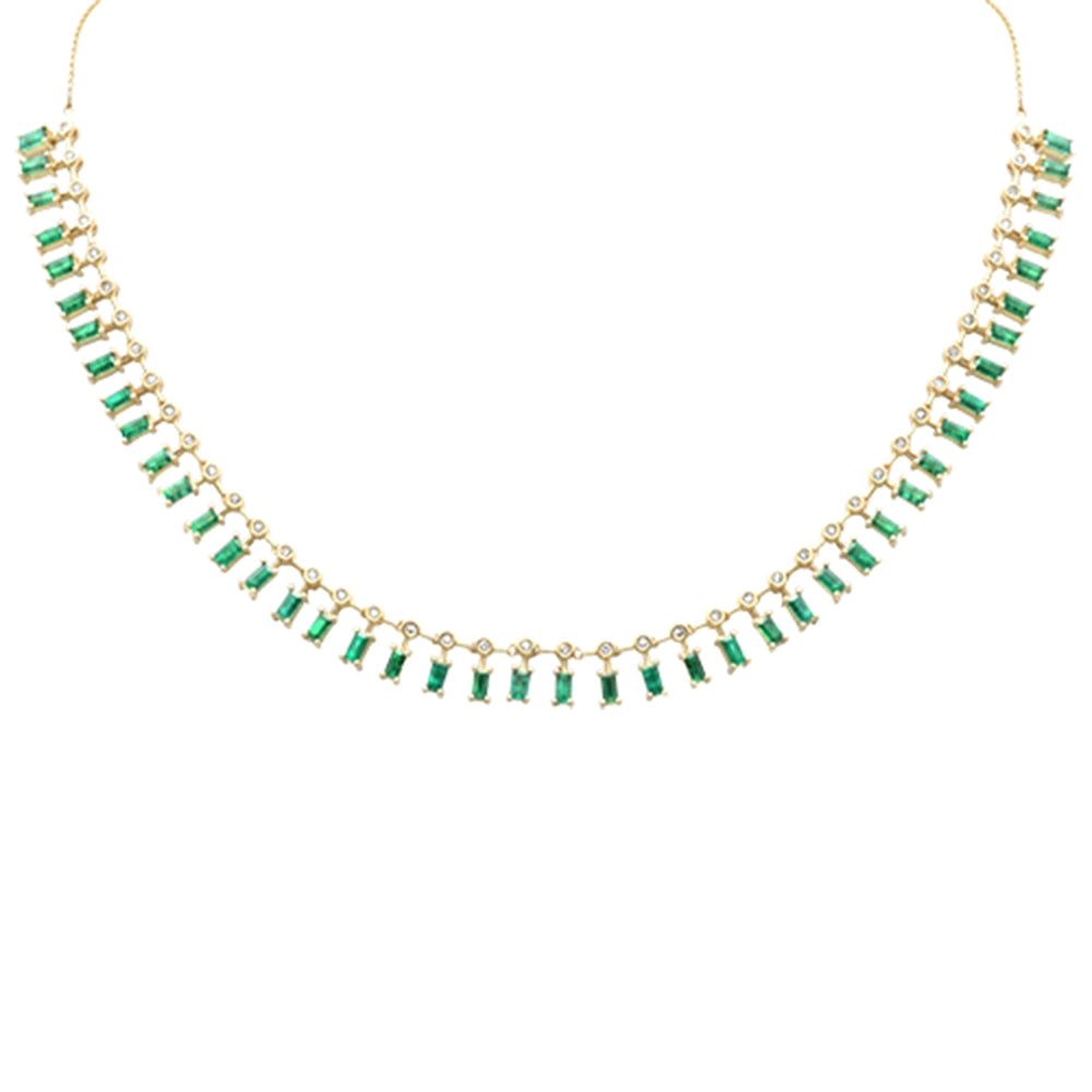 SPECIAL! 9.22ct G SI 14K Yellow Gold Diamond & Emerald Dangling Necklace 18" Long