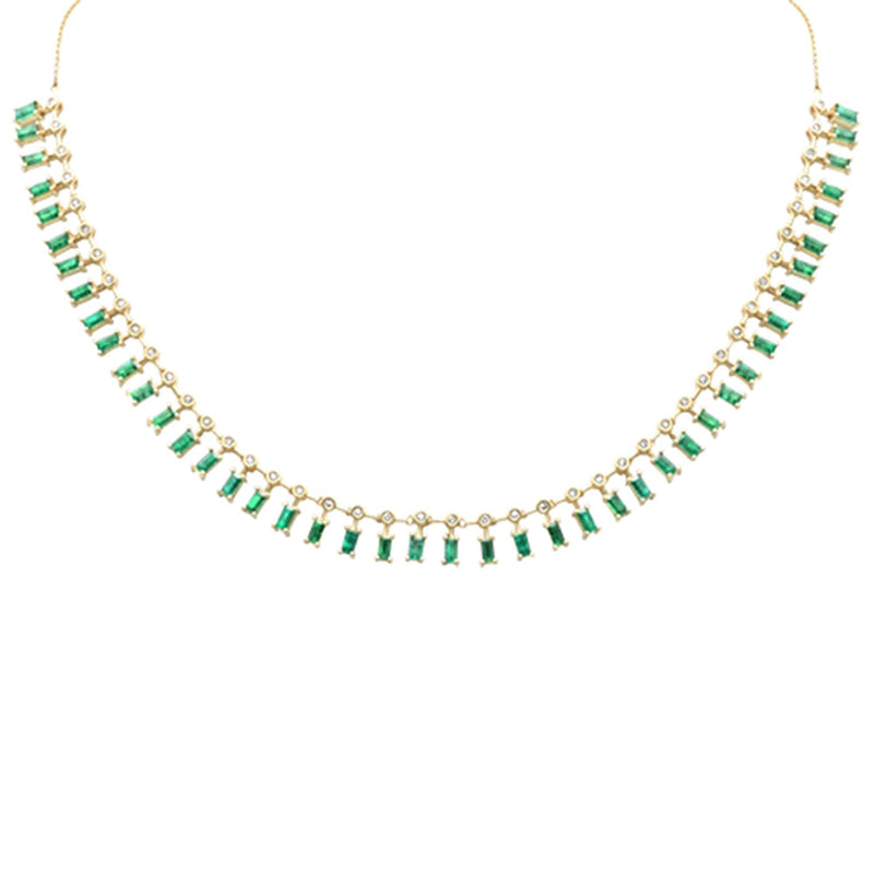 SPECIAL! 9.22ct G SI 14K Yellow Gold Diamond & Emerald Dangling Necklace 18" Long