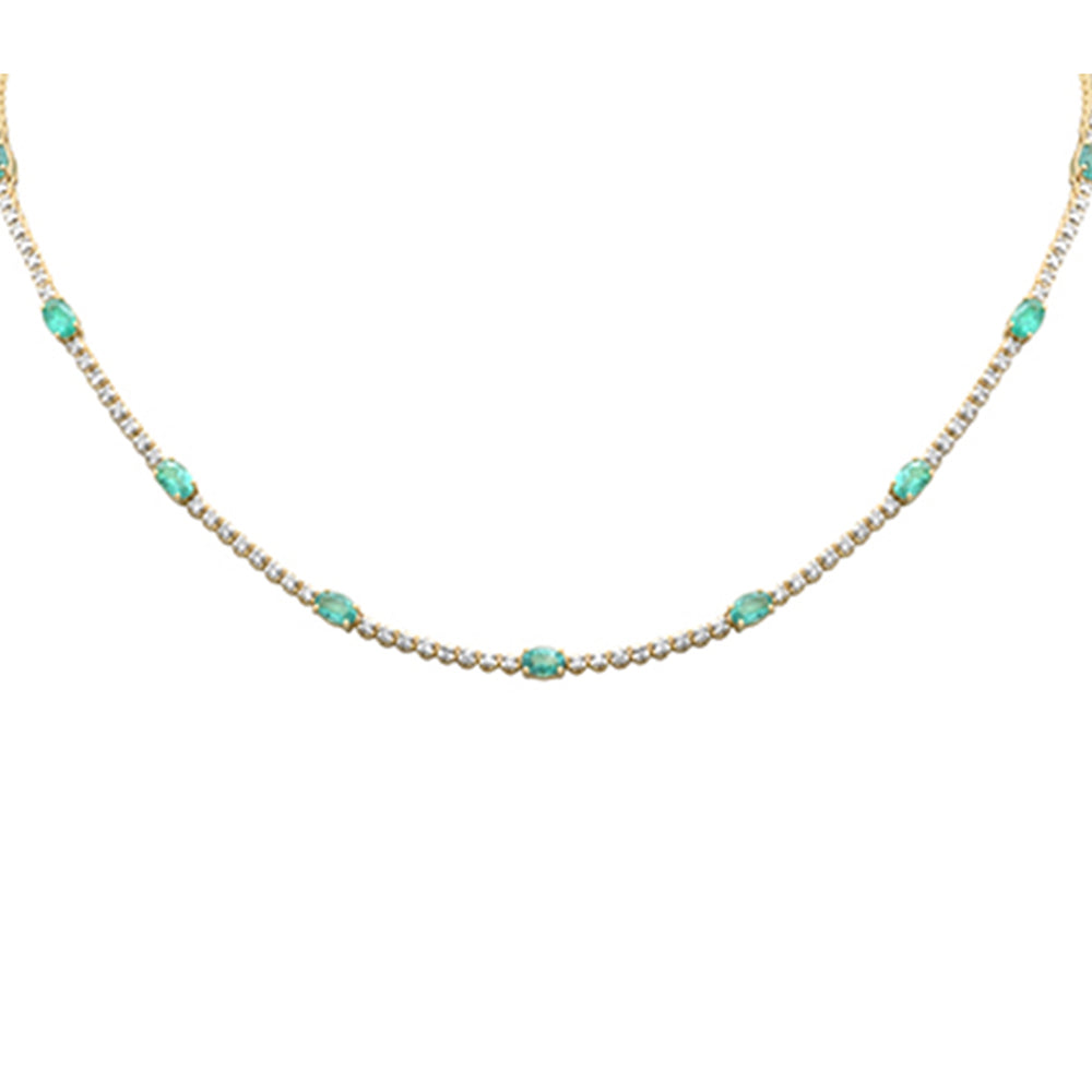 SPECIAL! 8.98ct G SI 14K Yellow Gold Diamond & Emerald Gemstone Tennis Necklace 18" Long