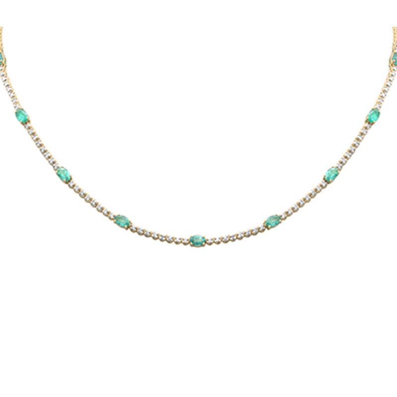 SPECIAL! 8.98ct G SI 14K Yellow Gold Diamond & Emerald Gemstone Tennis Necklace 18" Long