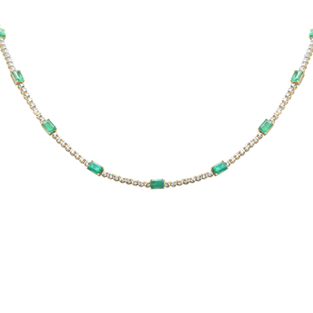 SPECIAL! 11.16ct G SI 14K Yellow Gold Diamond & Emerald Gemstone Tennis Necklace 18" Long