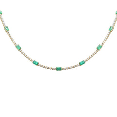 SPECIAL! 11.16ct G SI 14K Yellow Gold Diamond & Emerald Gemstone Tennis Necklace 18" Long